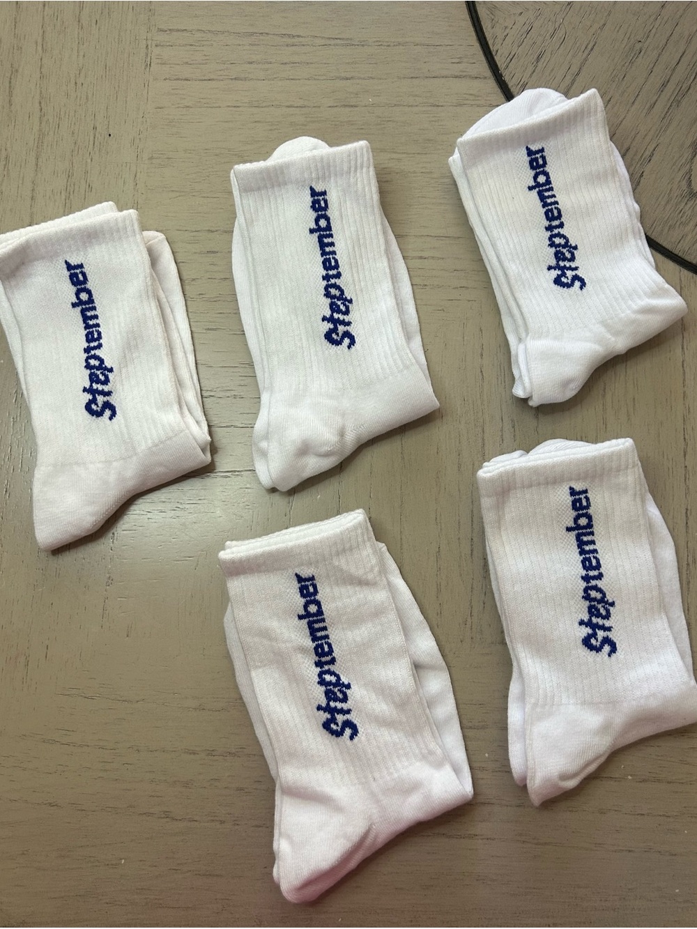 5 pairs - Men’s White Athletic Crew Socks with Blue Logo